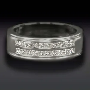1 CARAT NATURAL DIAMOND COCKTAIL BAND 14K WHITE GOLD RING PRINCESS CUT WIDE 1ct