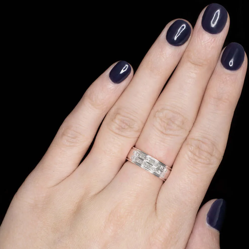 1 CARAT NATURAL DIAMOND COCKTAIL BAND 14K WHITE GOLD RING PRINCESS CUT WIDE 1ct