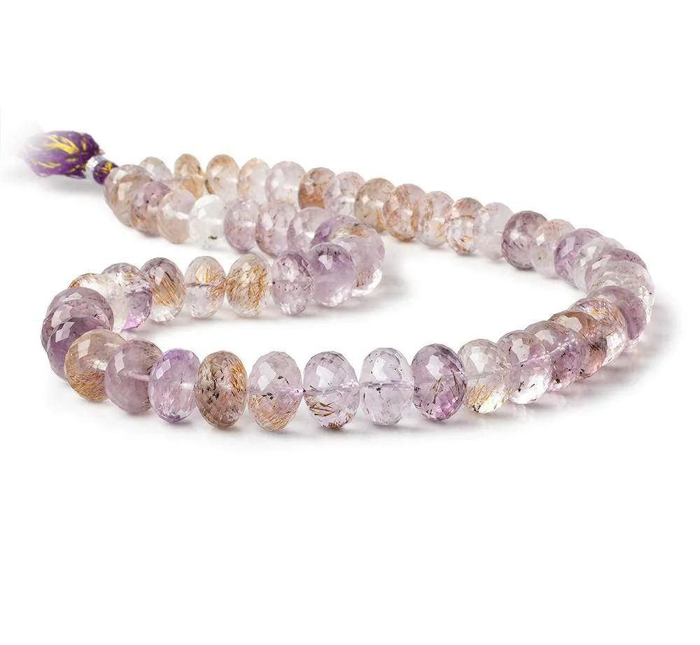 10-12mm Mossy Amethyst Faceted Rondelle Beads 16 inch 54 pieces AAA