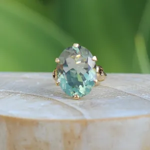 10.22ct Oval Prasiolite Cocktail Ring in Chunky 6 Claw Setting, 9ct Yellow Gold, size L or 5.75