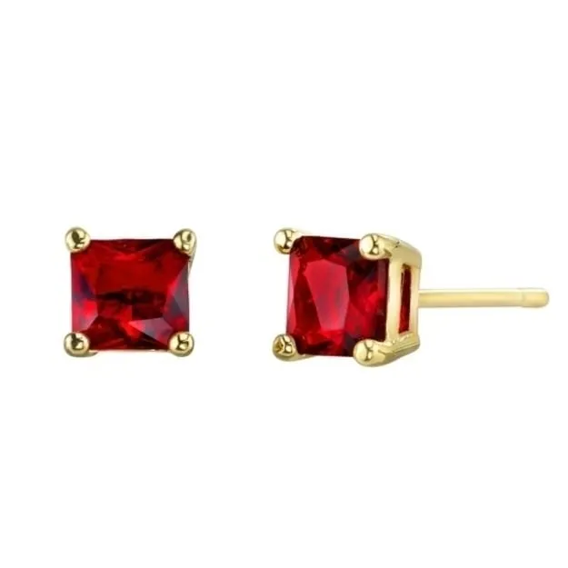 10K Gold Plated 2 Carat Red Ruby Created Stud Earrings