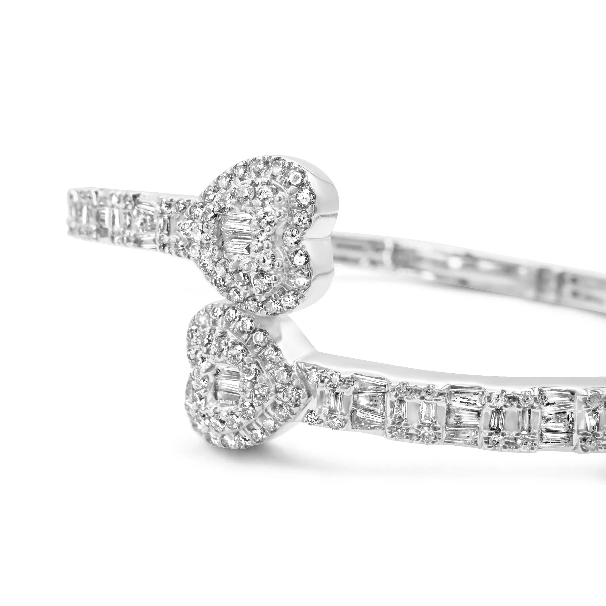 10k Rose Gold Diamond Baguette Heart Bangle 1.94 ctw