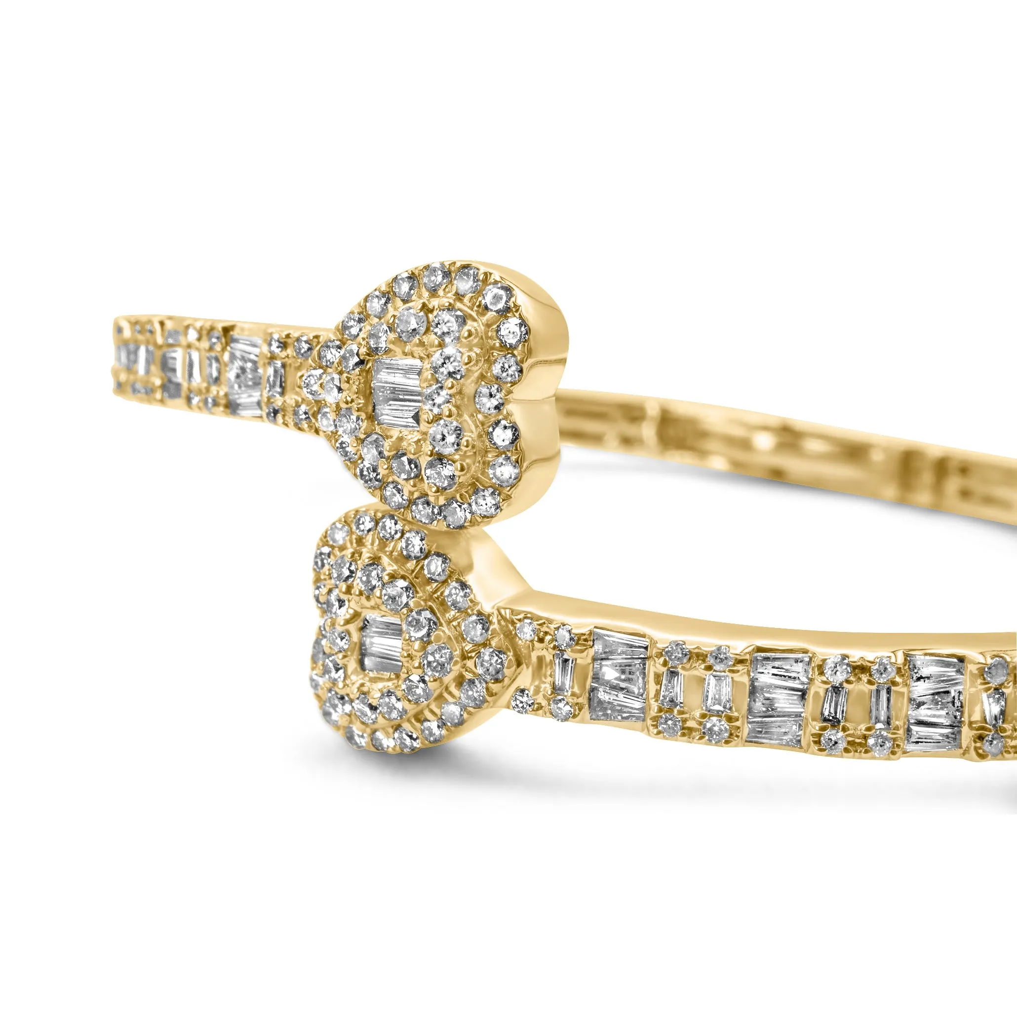 10k Rose Gold Diamond Baguette Heart Bangle 1.94 ctw