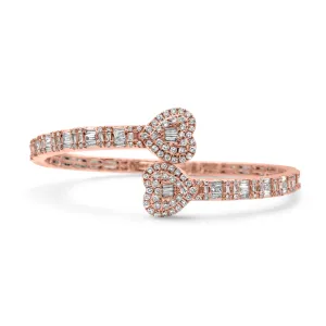 10k Rose Gold Diamond Baguette Heart Bangle 1.94 ctw