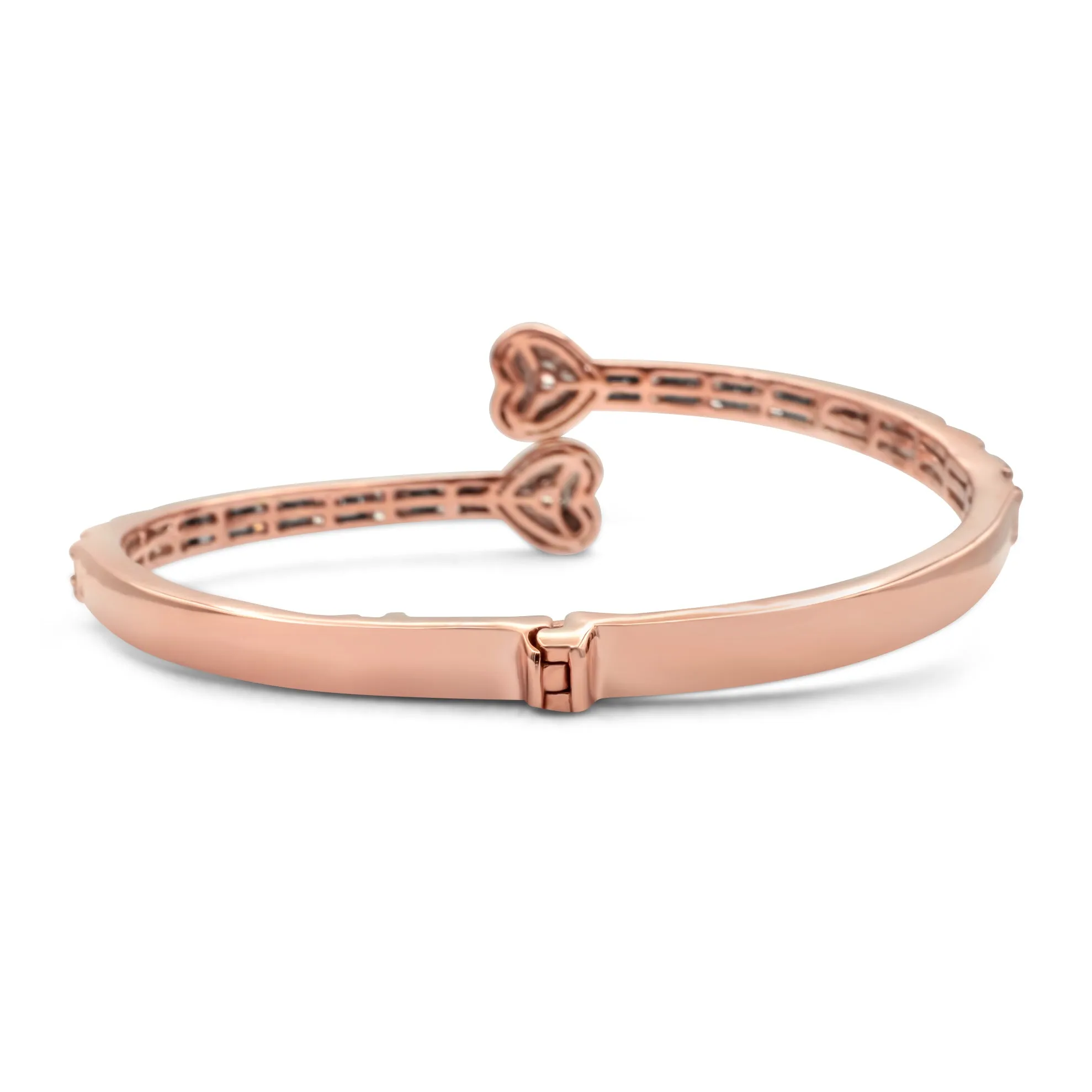 10k Rose Gold Diamond Baguette Heart Bangle 1.94 ctw
