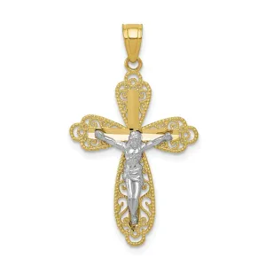 10k Two Tone Gold Filigree Crucifix Pendant