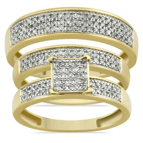 10K Yellow Gold Diamond Wedding Band Set 0.50 Ctw
