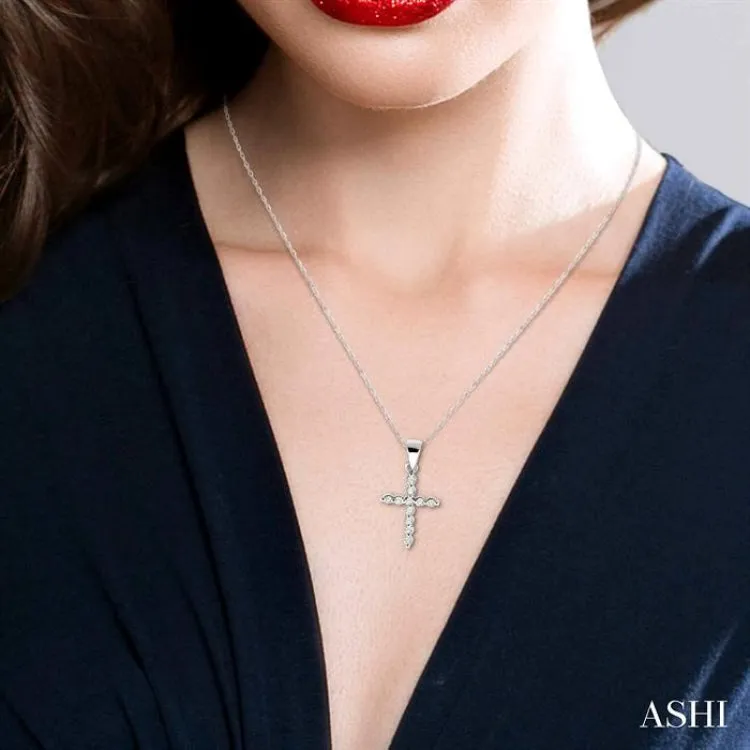 1/10 ctw Round Cut Diamond Cross Petite Pendant in 14K White Gold with Chain