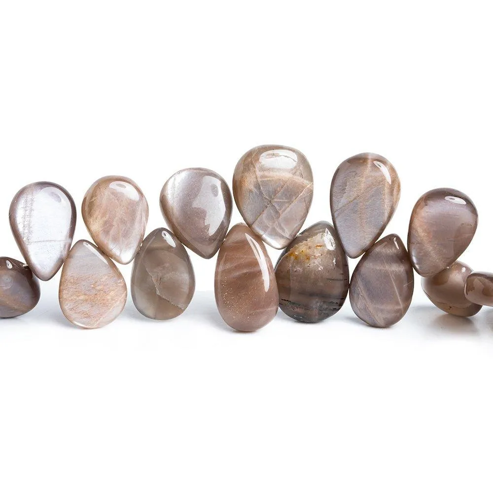 12.5x9mm-14.5x11mm Chocolate Moonstone Plain Pear Beads 8 inch 40 pieces