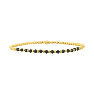 14K Gold Filled 2mm 6.25" Stretch Black Onyx Bracelet