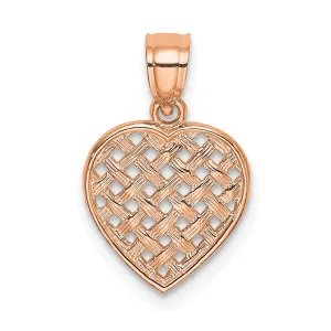 14K Gold Rose Polished Textured Finish Woven Filigree Heart Pendant