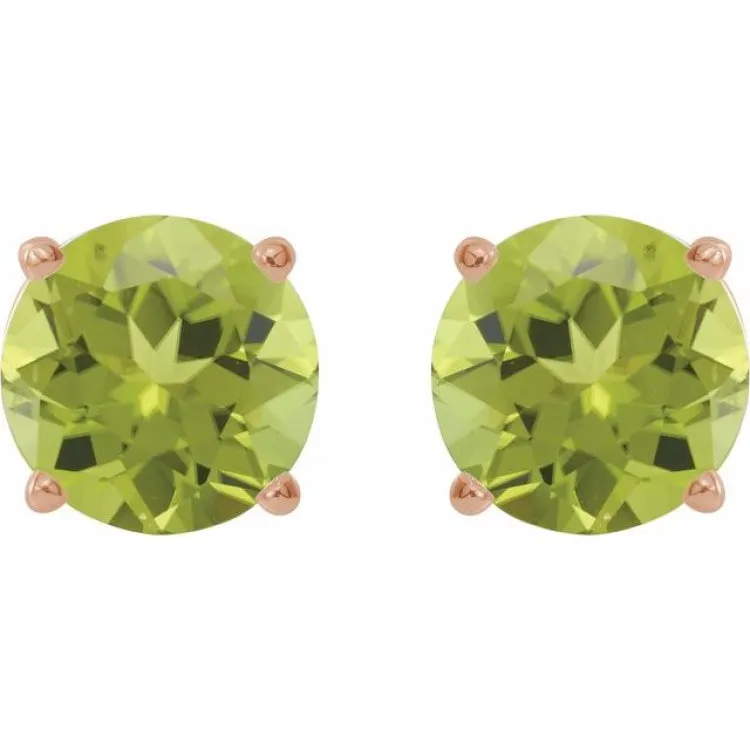 14K Rose 6 mm Natural Peridot Stud Earrings