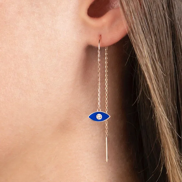 14K Solid Gold Evil Eye Earrings
