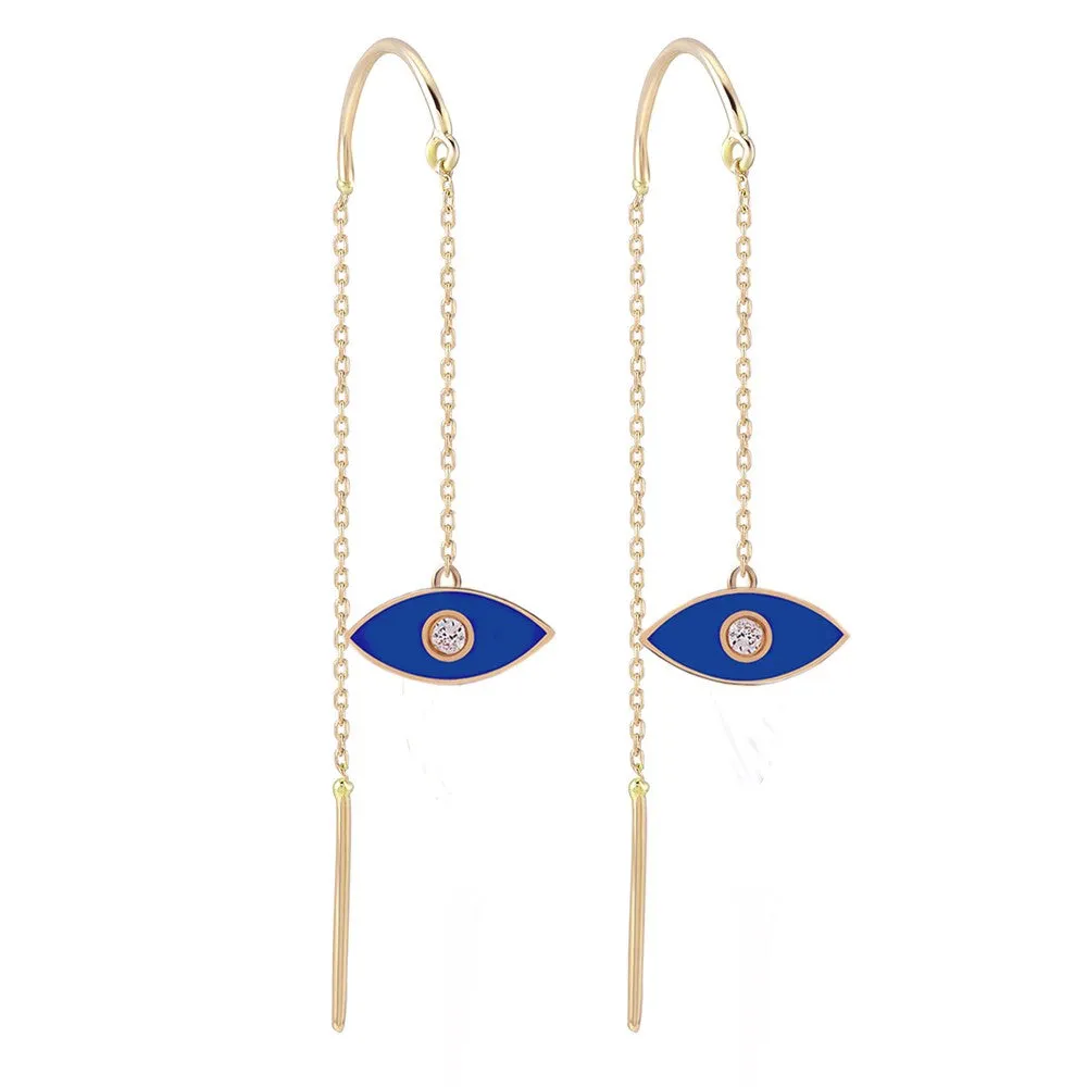 14K Solid Gold Evil Eye Earrings
