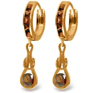 14K Solid Rose Gold Huggie Earrings Dangling Garnet Gemstone