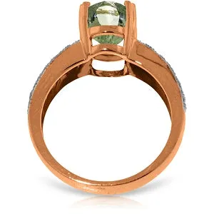 14K Solid Rose Gold Ring w/ Natural Diamonds & Green Amethyst