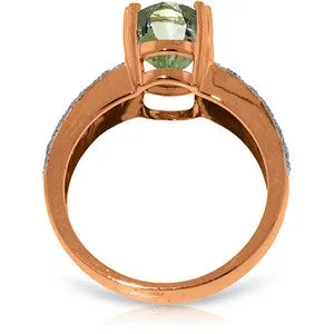 14K Solid Rose Gold Ring w/ Natural Diamonds & Green Amethyst