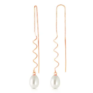 14K Solid Rose Gold Threaded Dangles Earrings Pearl Jewelry