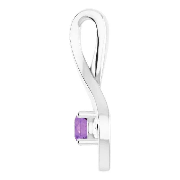 14K White 4 mm Round Natural Amethyst Pendant