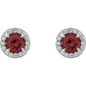 14K White 4.5 mm Natural Mozambique Garnet & 1/6 CTW Natural Diamond Earrings
