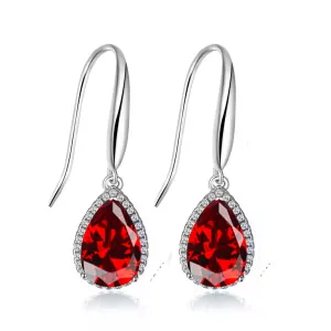 14k White Gold Plated 1 Ct Created Garnet Teardrop Earrings