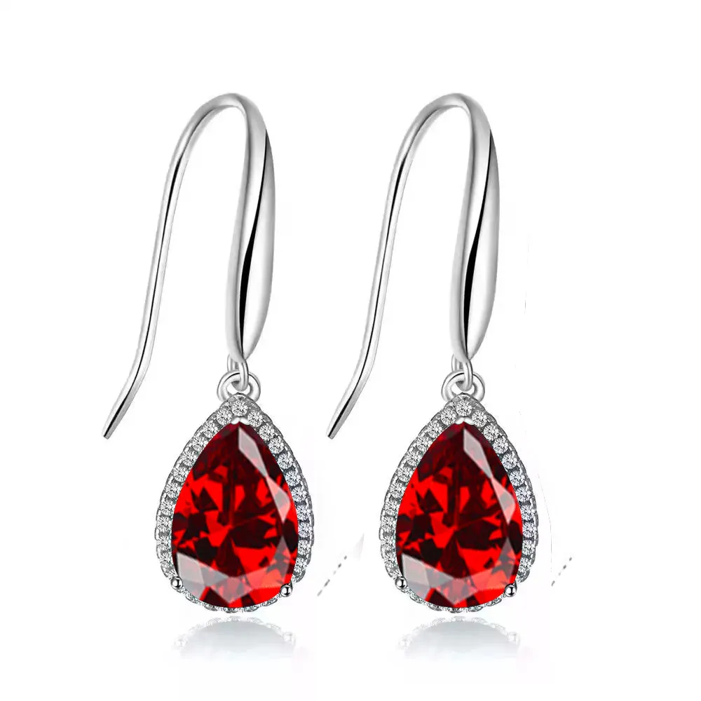 14k White Gold Plated 1 Ct Created Garnet Teardrop Earrings
