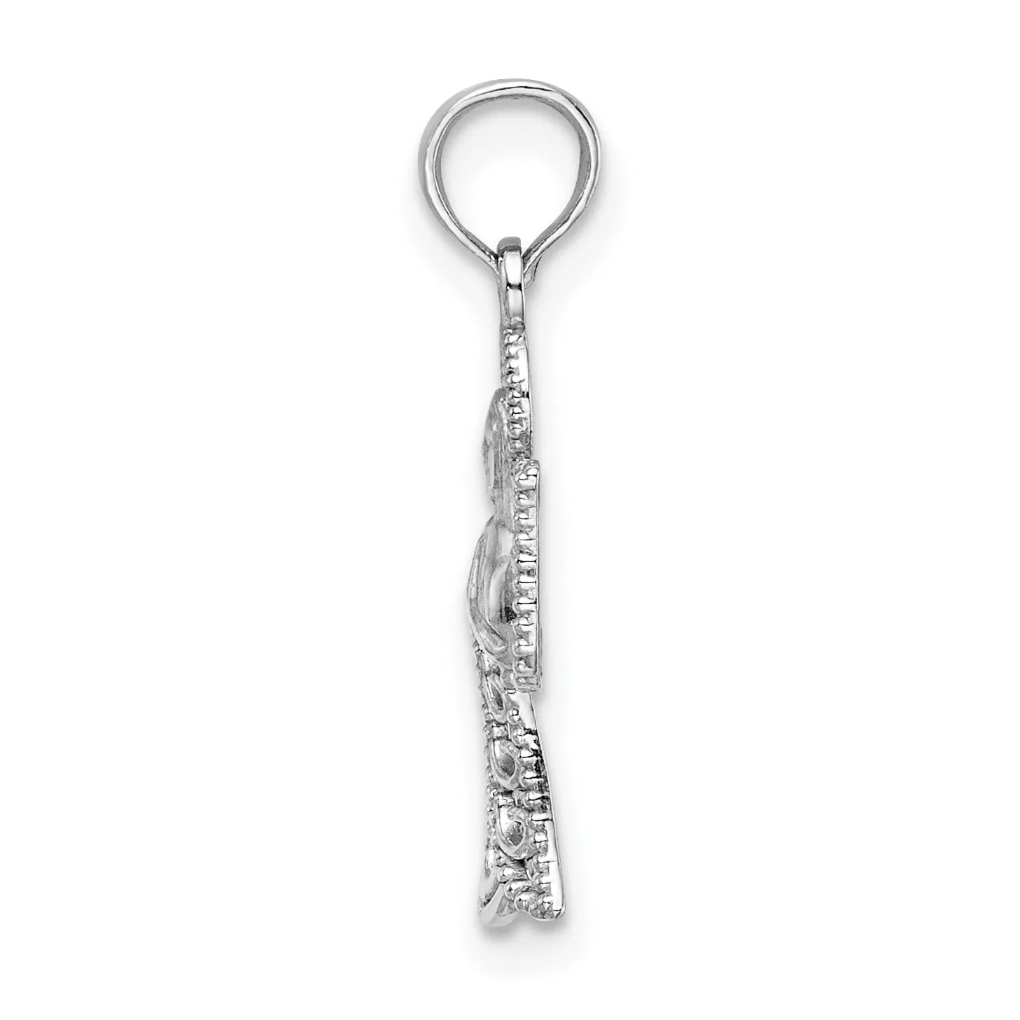 14k White Gold Polished Texture Finish Filigree Praying Angel Pendant