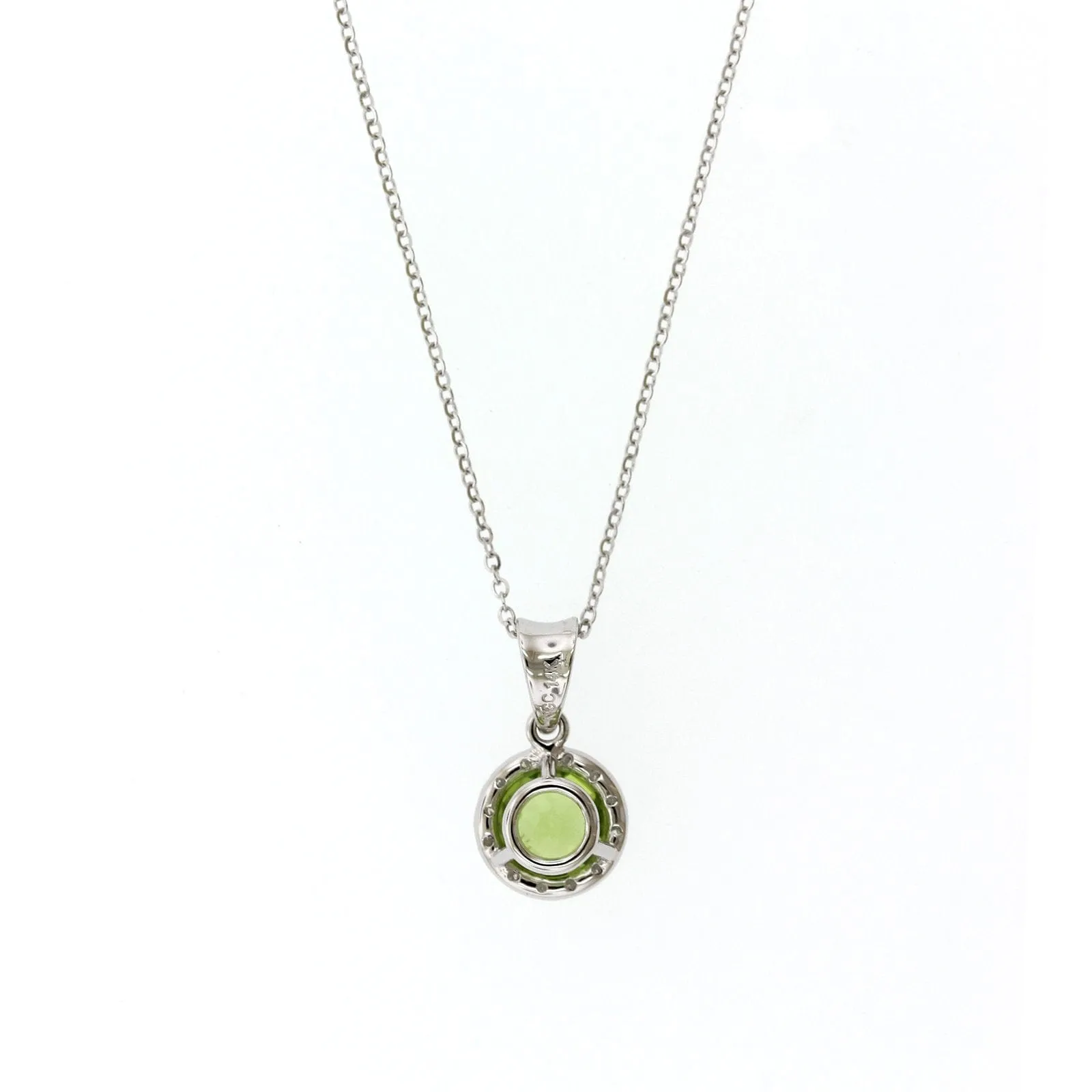 14K White Gold Round Peridot Diamond Halo Necklace