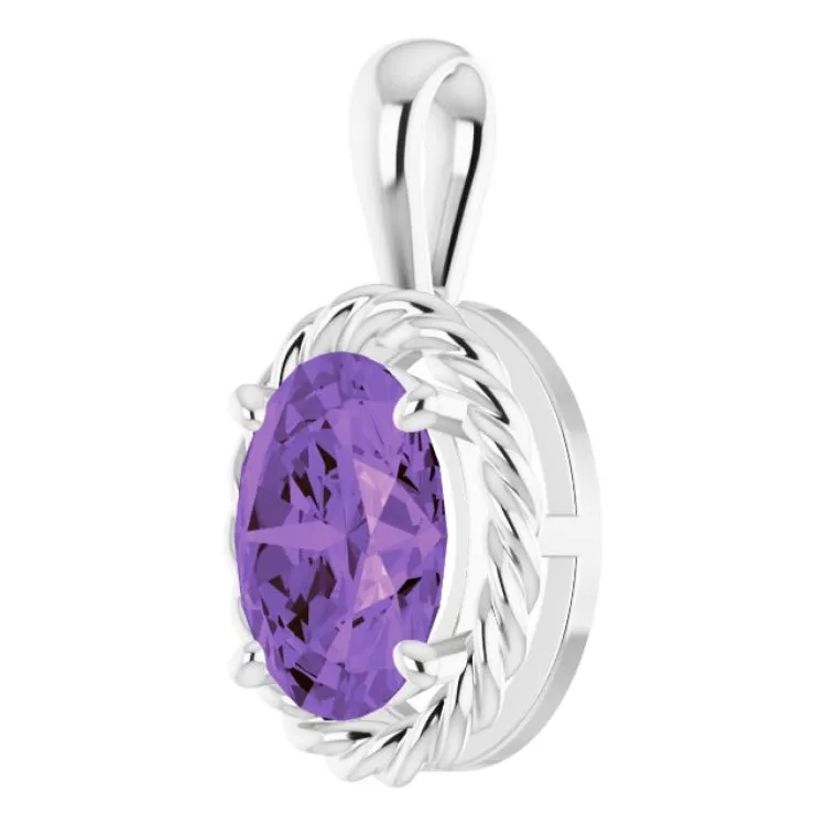 14K White Natural Amethyst Rope Pendant