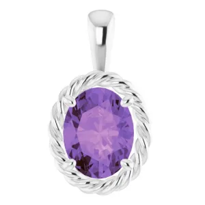 14K White Natural Amethyst Rope Pendant