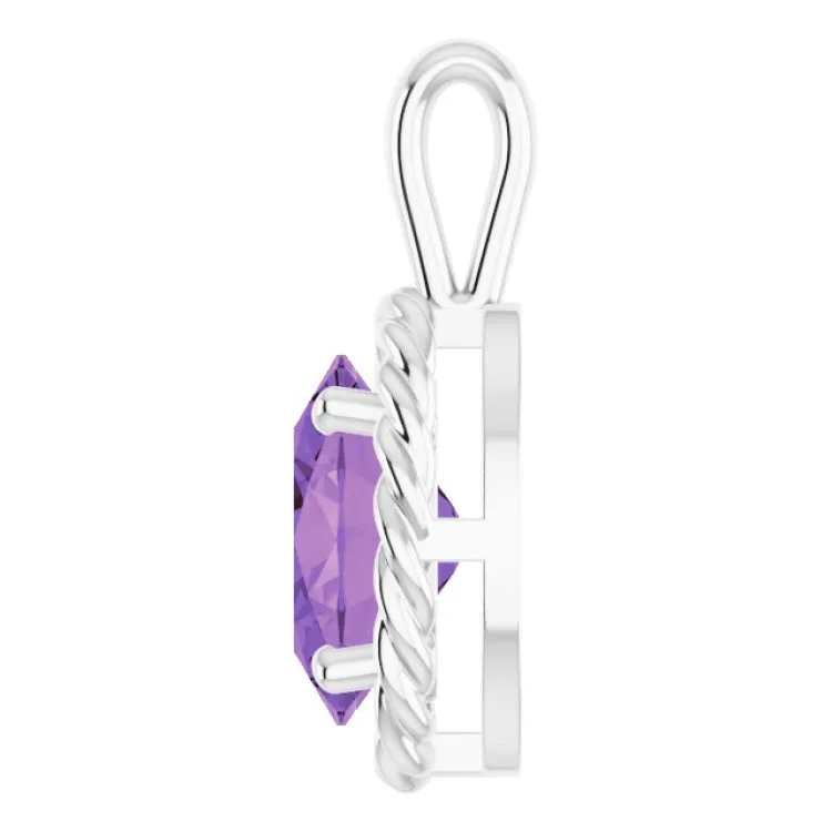 14K White Natural Amethyst Rope Pendant