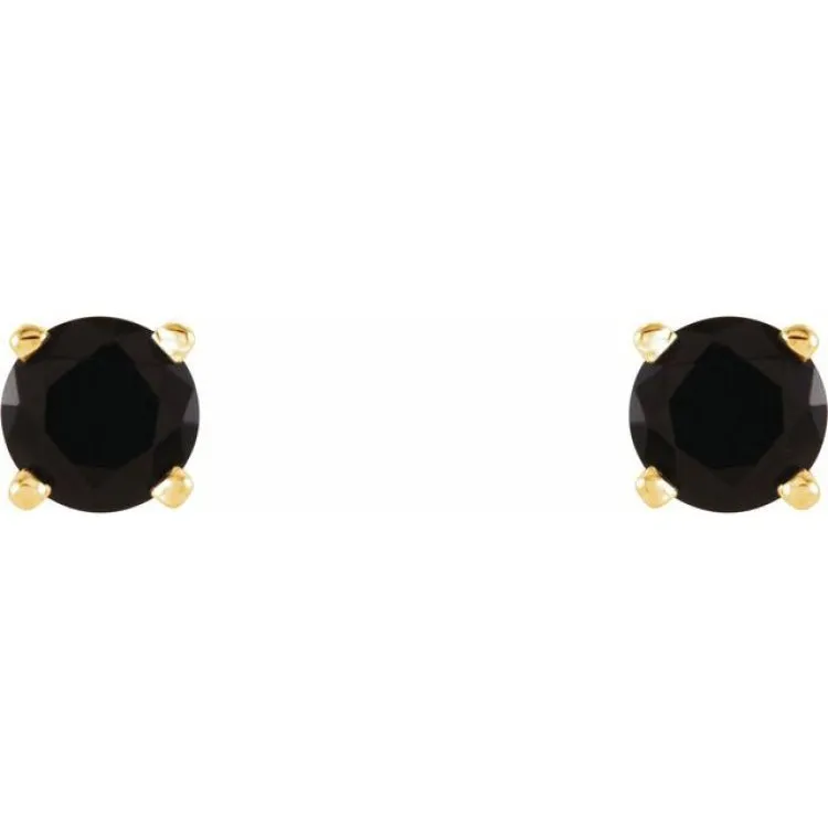 14K Yellow 4 mm Natural Black Onyx Stud Earrings