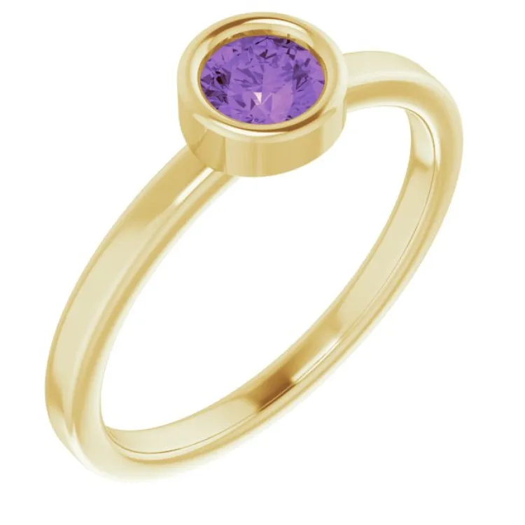 14K Yellow 4.5 mm Natural Amethyst Ring