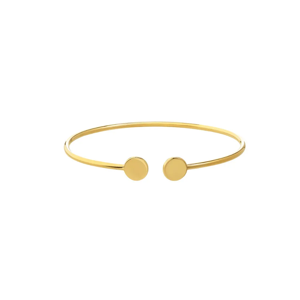14k Yellow Gold Cuff Bracelet with Disc Ends