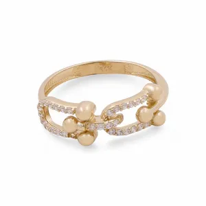 14K Yellow Gold Fashion Link Women's Ring with Cubic Zirconias