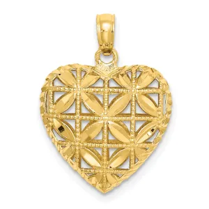 14k Yellow Gold Polished 3-D Filigree Design Puffed Heart Pendant