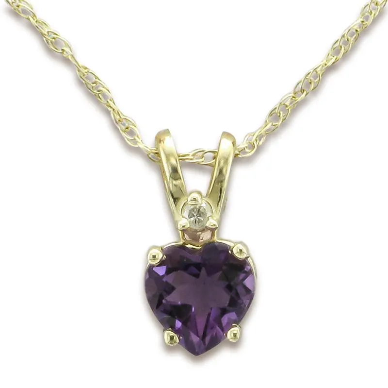 14KT GOLD 0.70 CT HEART AMETHYST AND DIAMOND NECKLACE