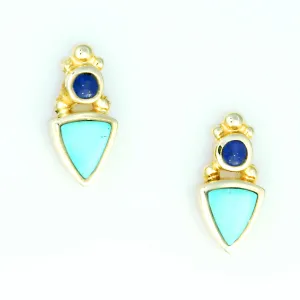 14kt Gold Turquoise Lapis Lazuli Inlay Earrings