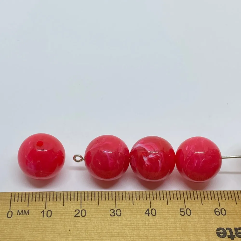 14mm Round (25) - Pink - Vintage Opaque Marbled Effect Beads