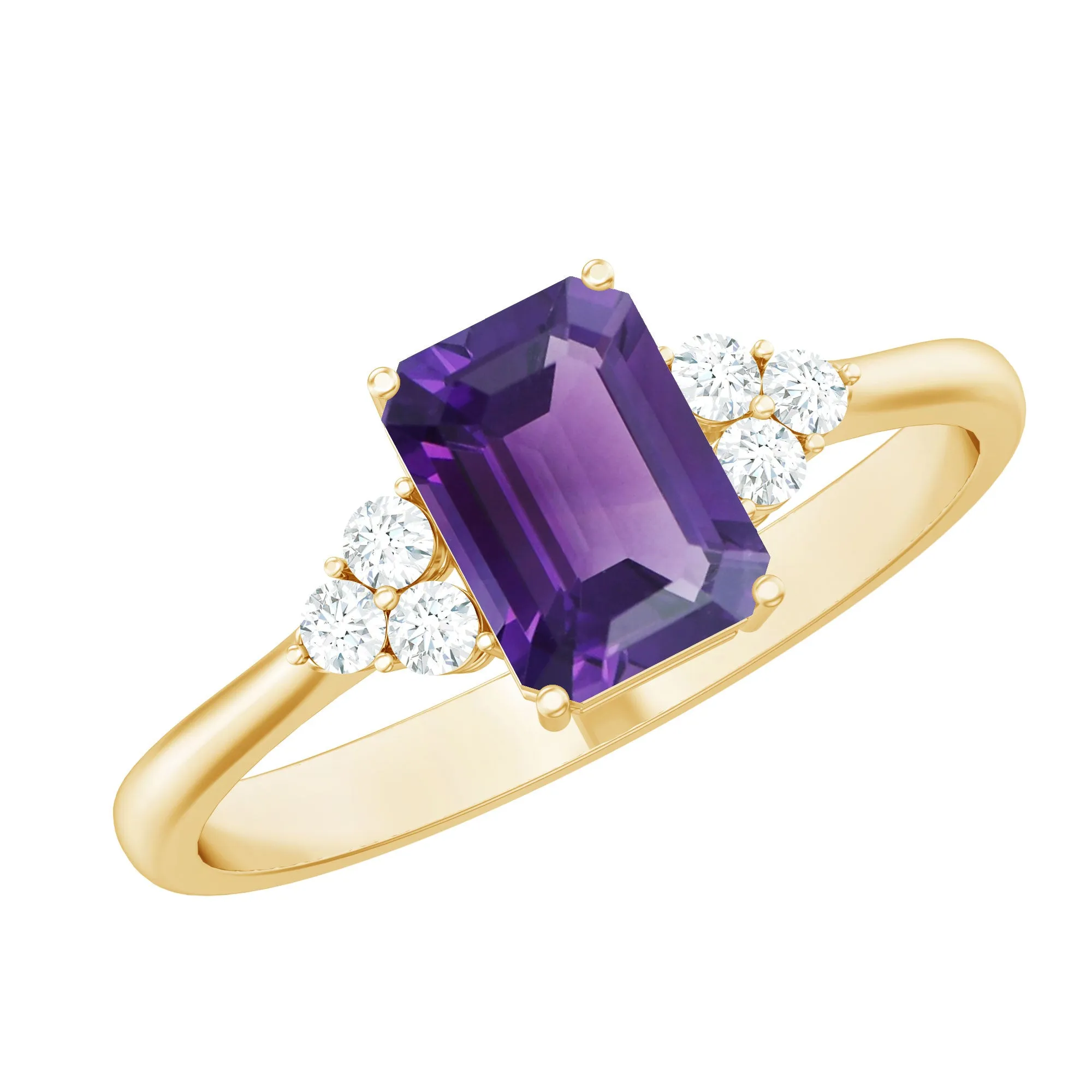 1.5 CT Octagon Cut Amethyst Engagement Ring with Diamond Trio
