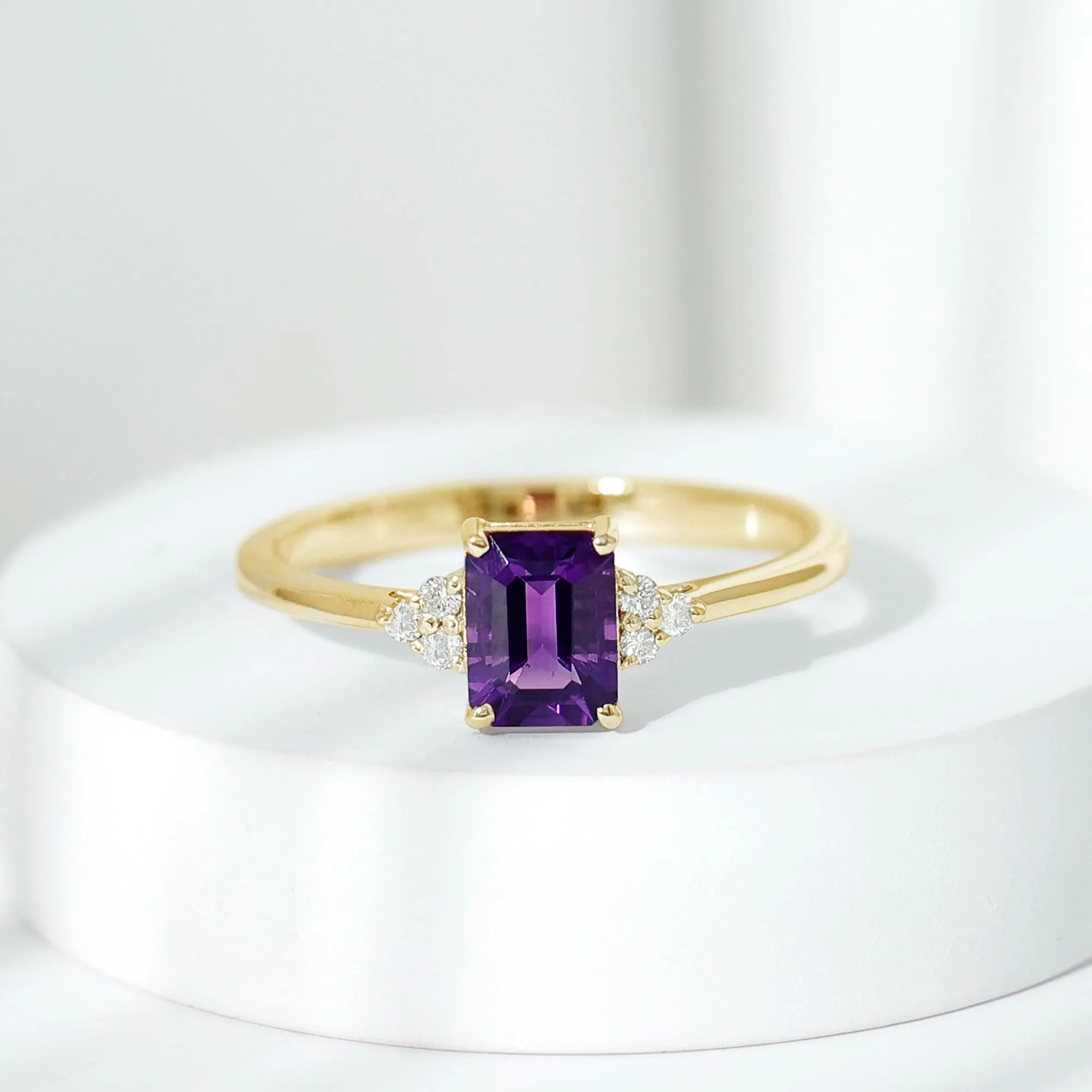 1.5 CT Octagon Cut Amethyst Engagement Ring with Diamond Trio