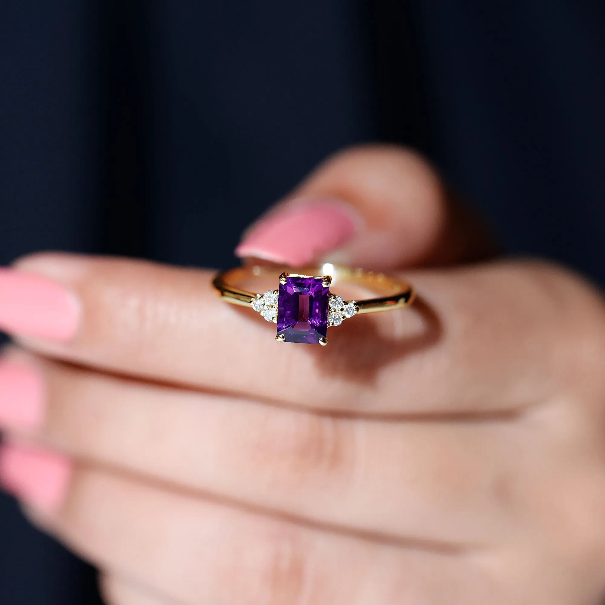 1.5 CT Octagon Cut Amethyst Engagement Ring with Diamond Trio
