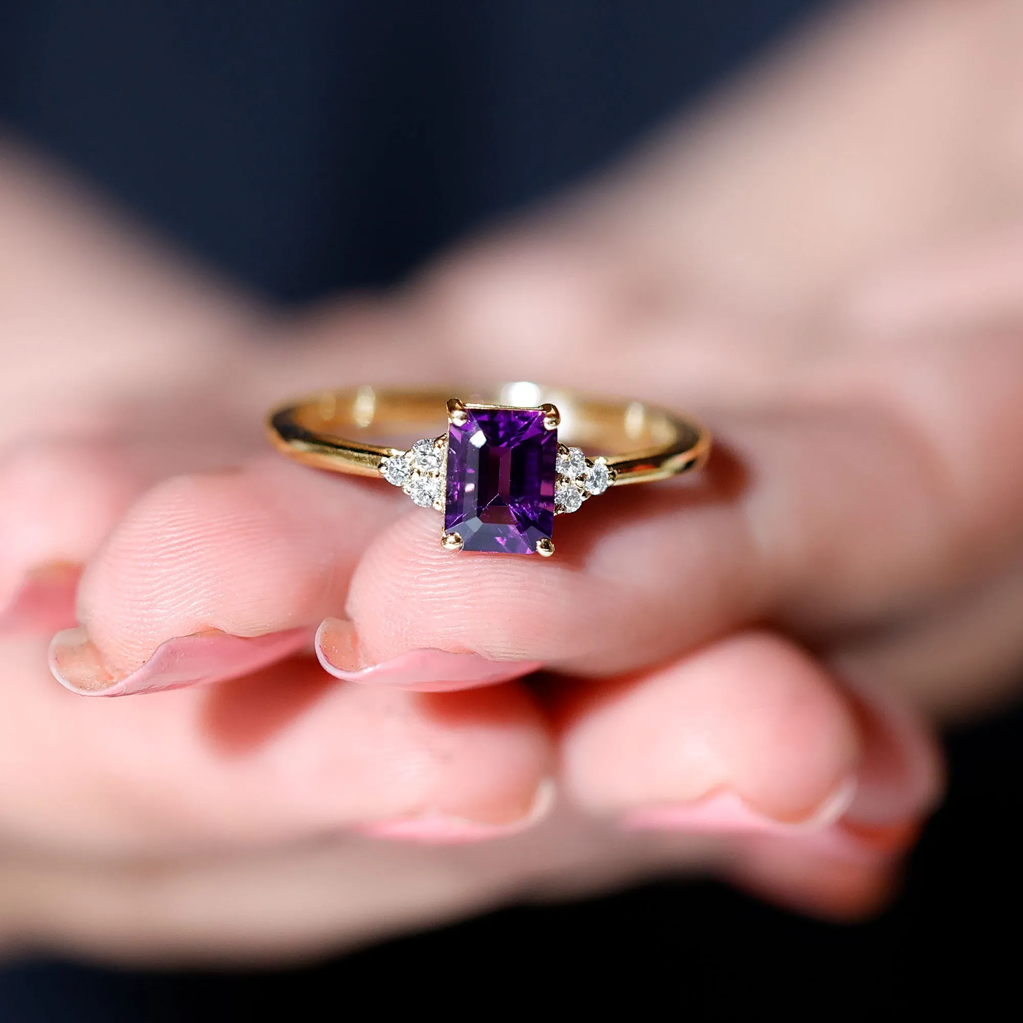 1.5 CT Octagon Cut Amethyst Engagement Ring with Diamond Trio