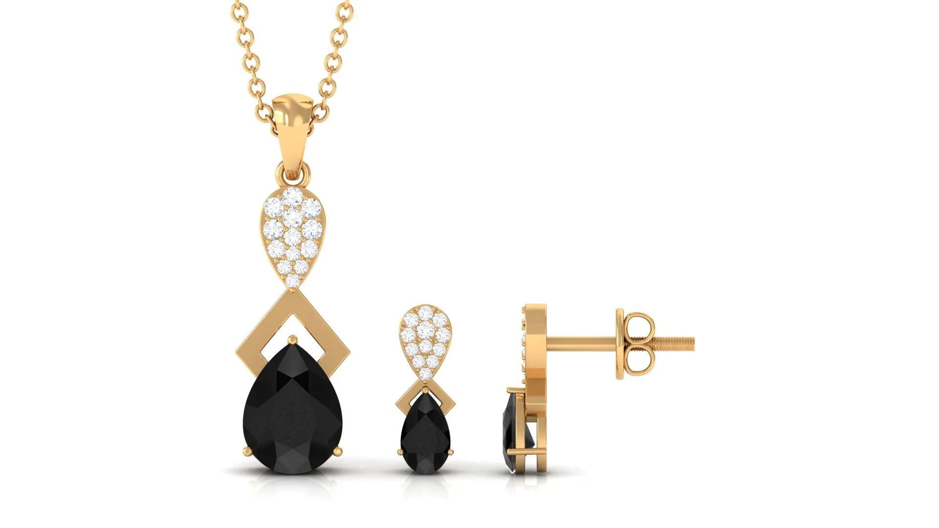 1.50 CT Designer Black Onyx Dangle jewelry Set with Diamond