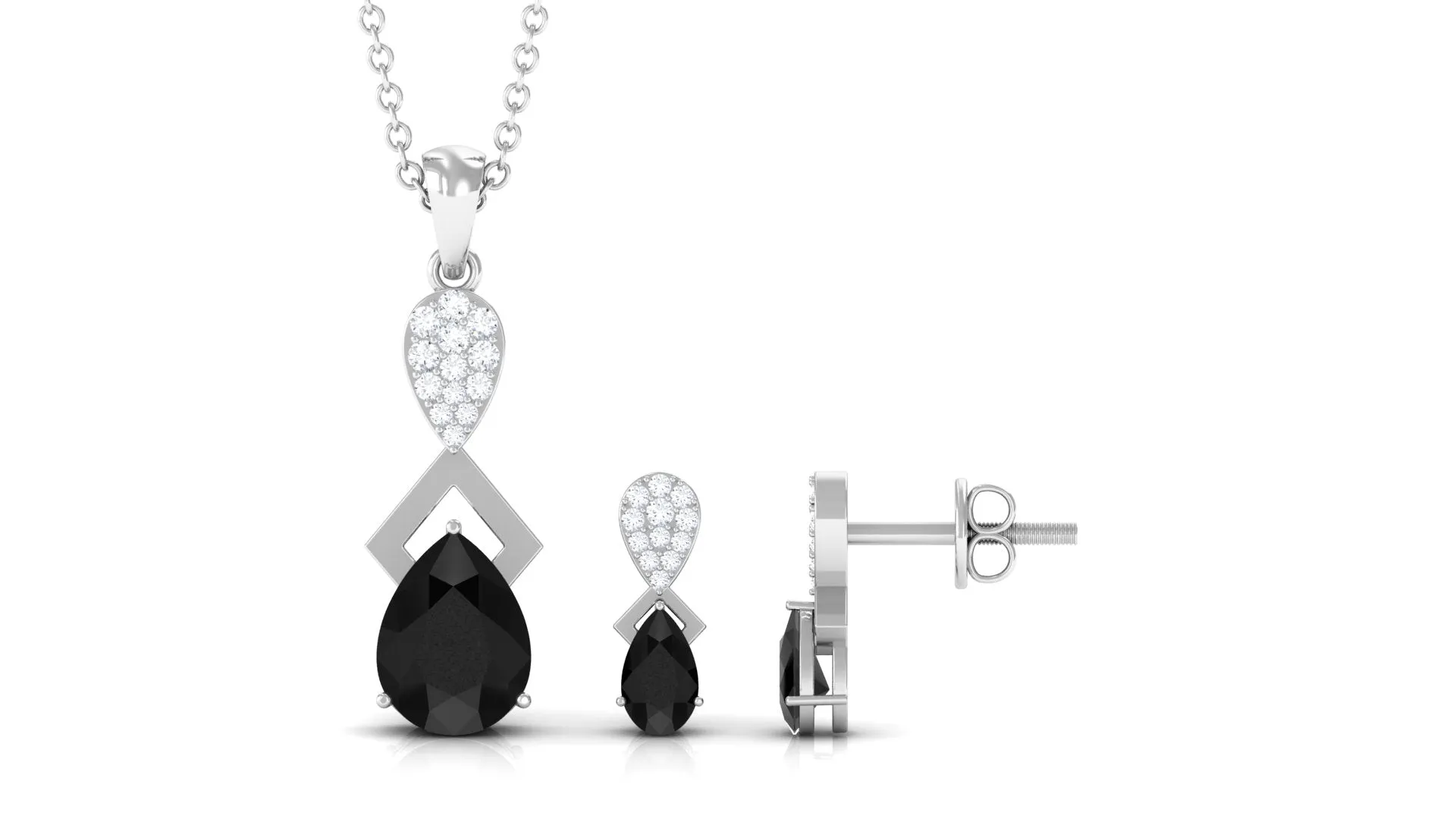 1.50 CT Designer Black Onyx Dangle jewelry Set with Diamond