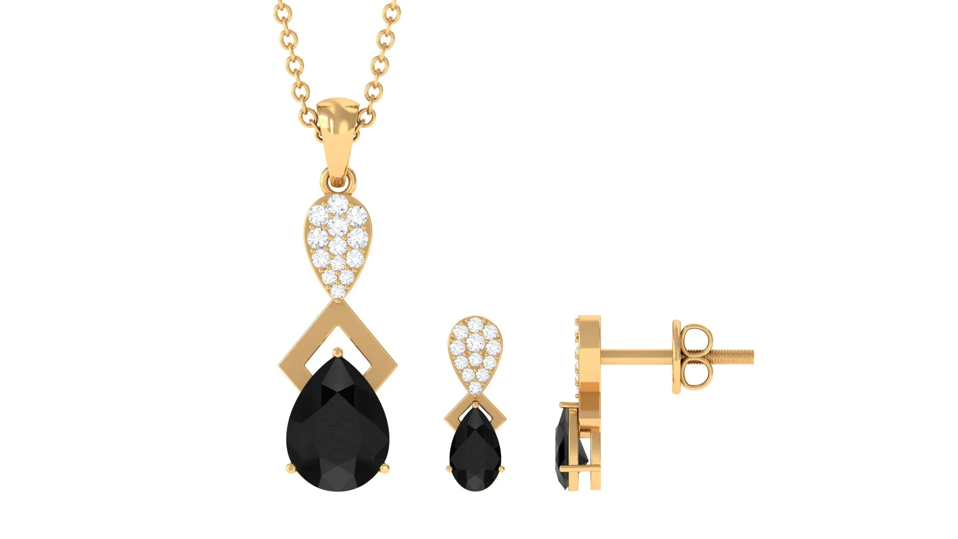 1.50 CT Designer Black Onyx Dangle jewelry Set with Diamond
