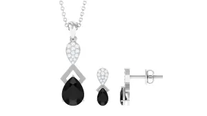 1.50 CT Designer Black Onyx Dangle jewelry Set with Diamond