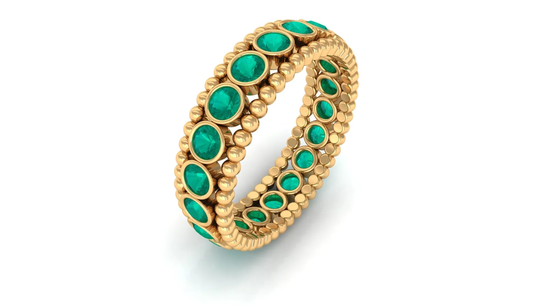 1.50 CT Natural Emerald Full Eternity Band Ring with Beaded Details