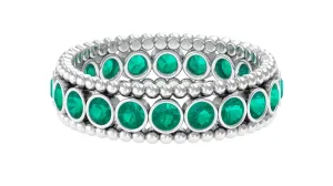 1.50 CT Natural Emerald Full Eternity Band Ring with Beaded Details