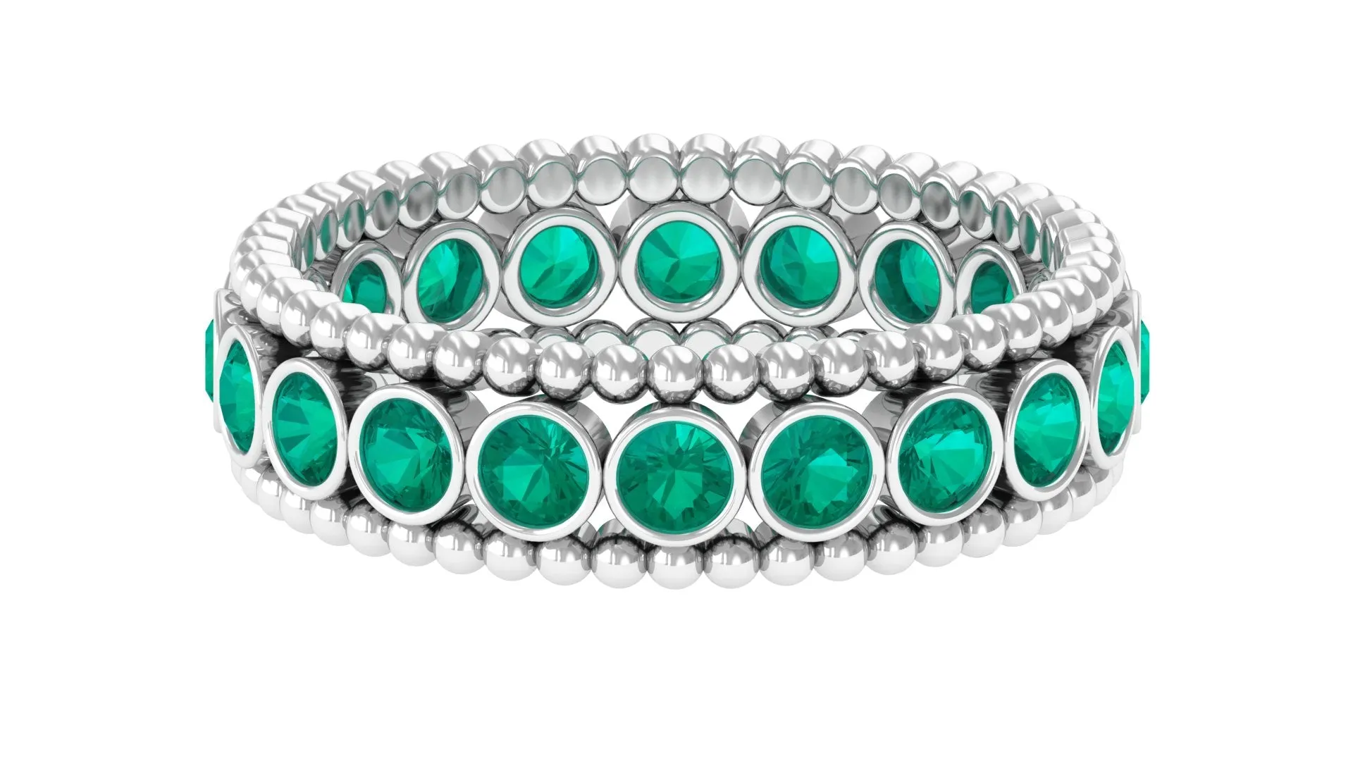 1.50 CT Natural Emerald Full Eternity Band Ring with Beaded Details